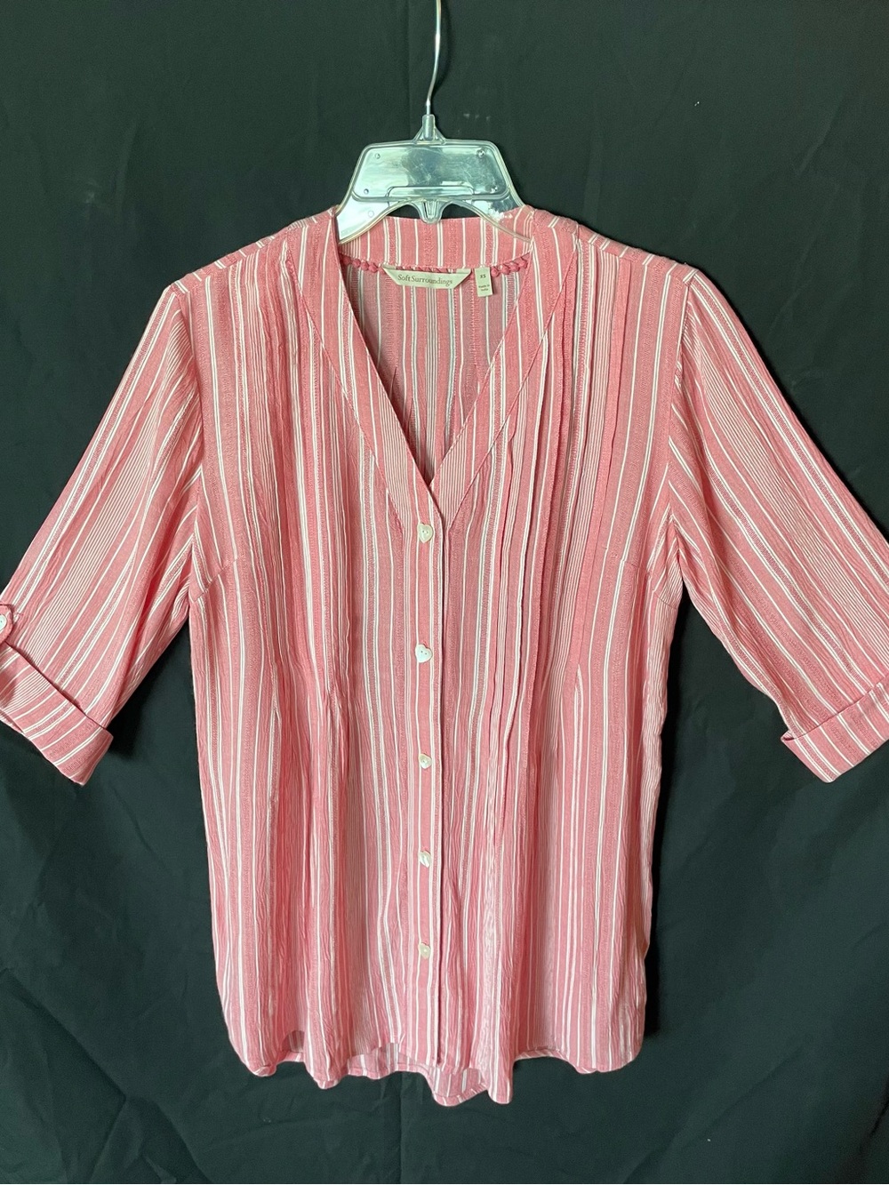 Soft Surroundings Pink & White Striped Button-Front Blouse